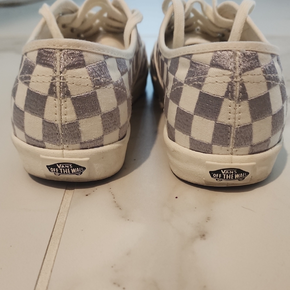 Vans White and Silver Checkerboard Sneakers - Picture 4 of 5